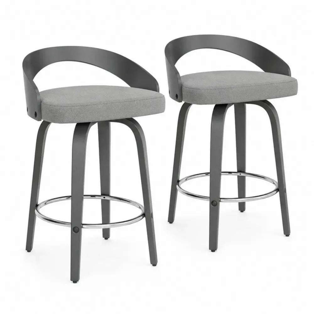 2er Set Barhocker gepolstert mit halbkreisförmiger Rückenlehne Polyestergewebe Stahl Grau Dunkelgrau 51 x 51 x 88 cm