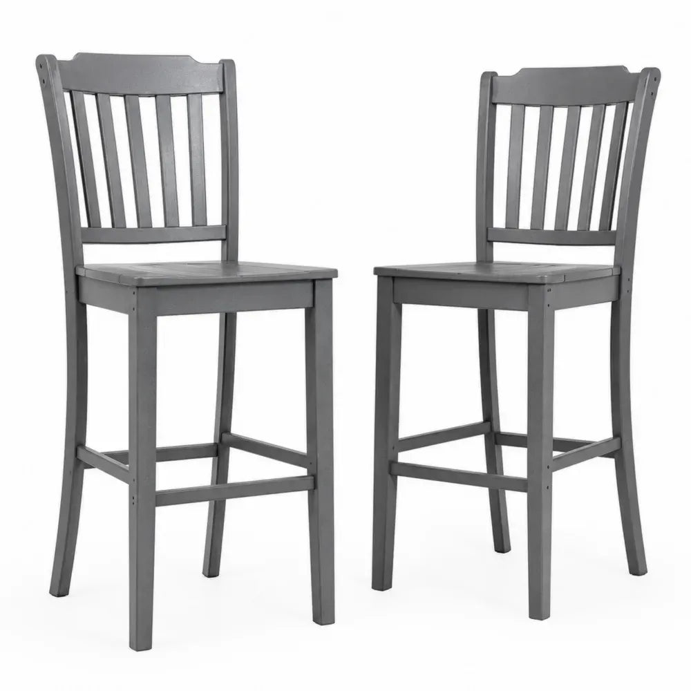 2er Set Barhocker mit Rückenlehne rechteckiger Sitzfläche Kautschukholz Massivholz Grau 44 x 48 x 112 cm