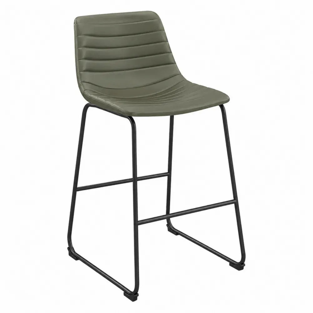 Barhocker mit Rückenlehne Kufengestell PU-Kunstleder Stahl Olivgrün Schwarz 48 x 52 x 103 cm