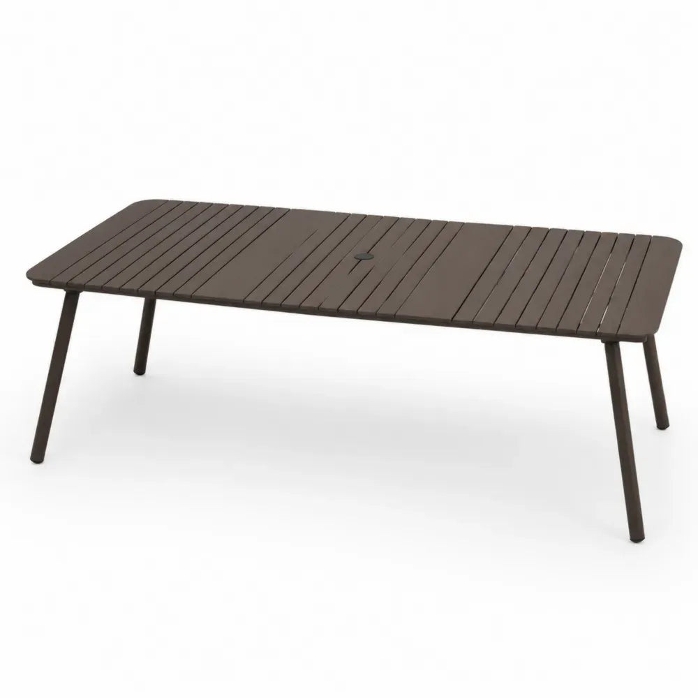 Rechteckiger Gartentisch Esstisch aus pulverbeschichtetem Aluminium mit Schirmloch Dunkelbraun Schwarz 180 x 90 x 74 cm