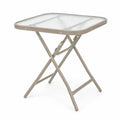 Quadratischer Gartentisch Klapptisch aus gehärtetem Sicherheitsglas und pulverbeschichtetem Stahl Taupe Transparent 60 x 60 x 70 cm