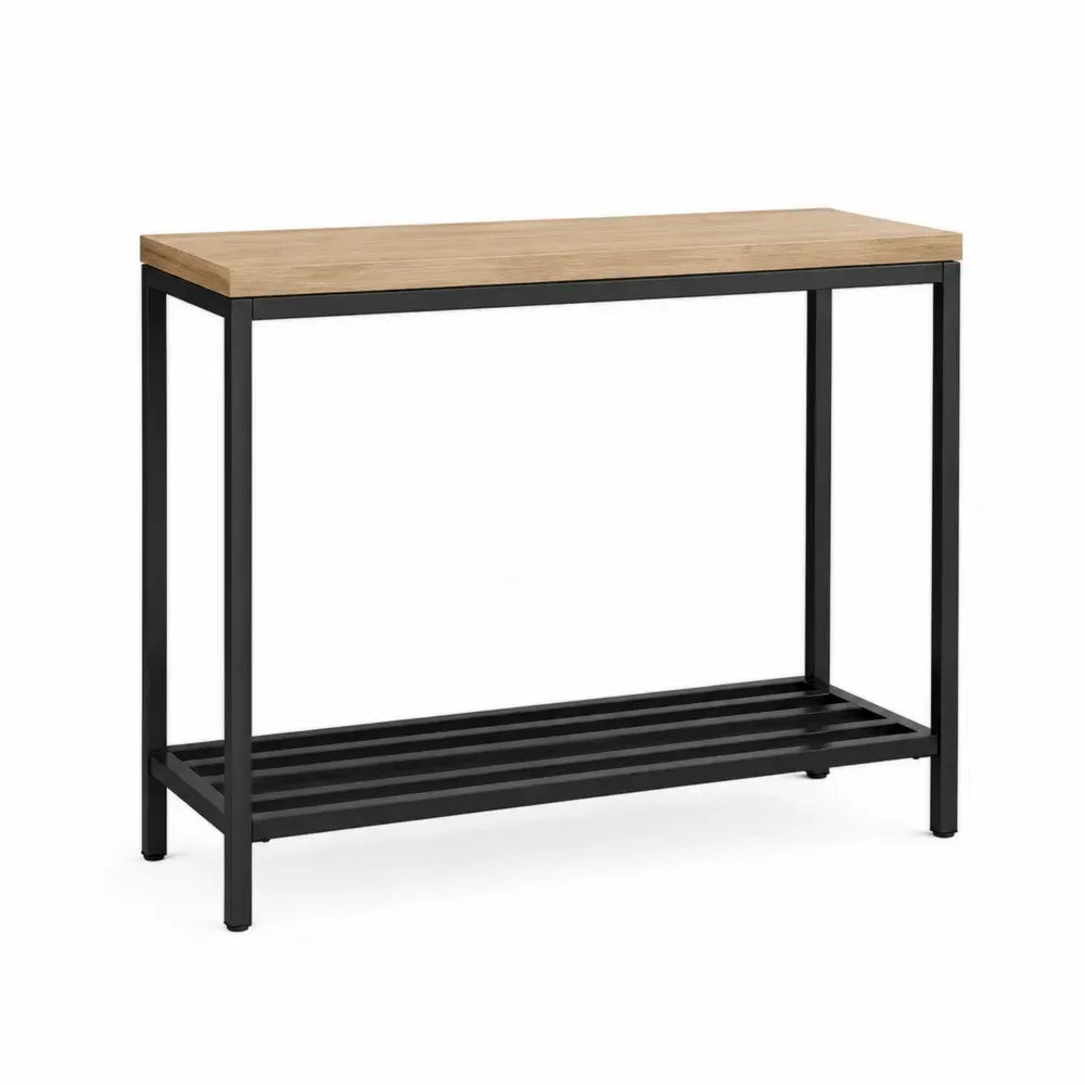 Konsolentisch mit Lamellenablage MDF Eichenoptik Stahlrahmen rechteckig Eiche hell Schwarz 120 x 35 x 80 cm