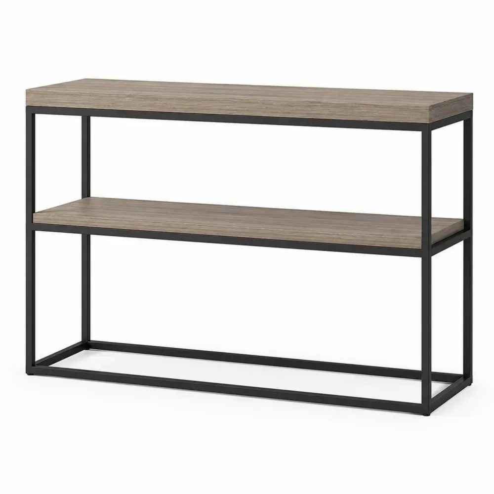 Konsolentisch mit 2 Ablagen Stahlrahmen melaminbeschichtete Spanplatte rechteckig Graubraun Schwarz 120 x 35 x 80 cm