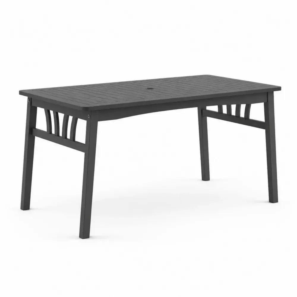 Rechteckiger Gartentisch Esstisch aus pulverbeschichtetem Aluminium mit Schirmloch Anthrazit Schwarz 150 x 90 x 74 cm