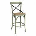 Barhocker mit Kreuzlehne und Papierseilgeflecht Buchenholz Stahl Olivgrün Naturbeige Dunkelgrau 48 x 50 x 110 cm