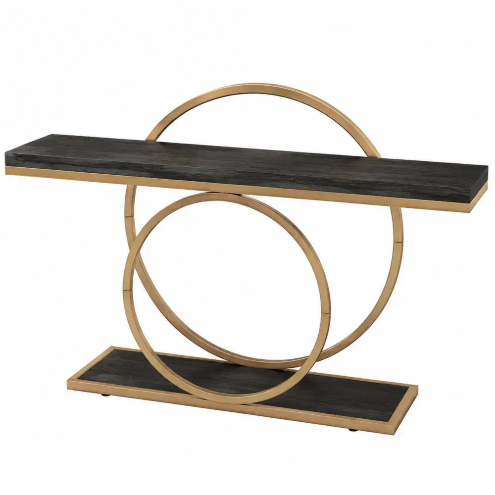 Konsolentisch rechteckig mit geometrischem Stahlrahmen MDF Melaminbeschichtung Schwarz Goldfarben 120 x 35 x 80 cm