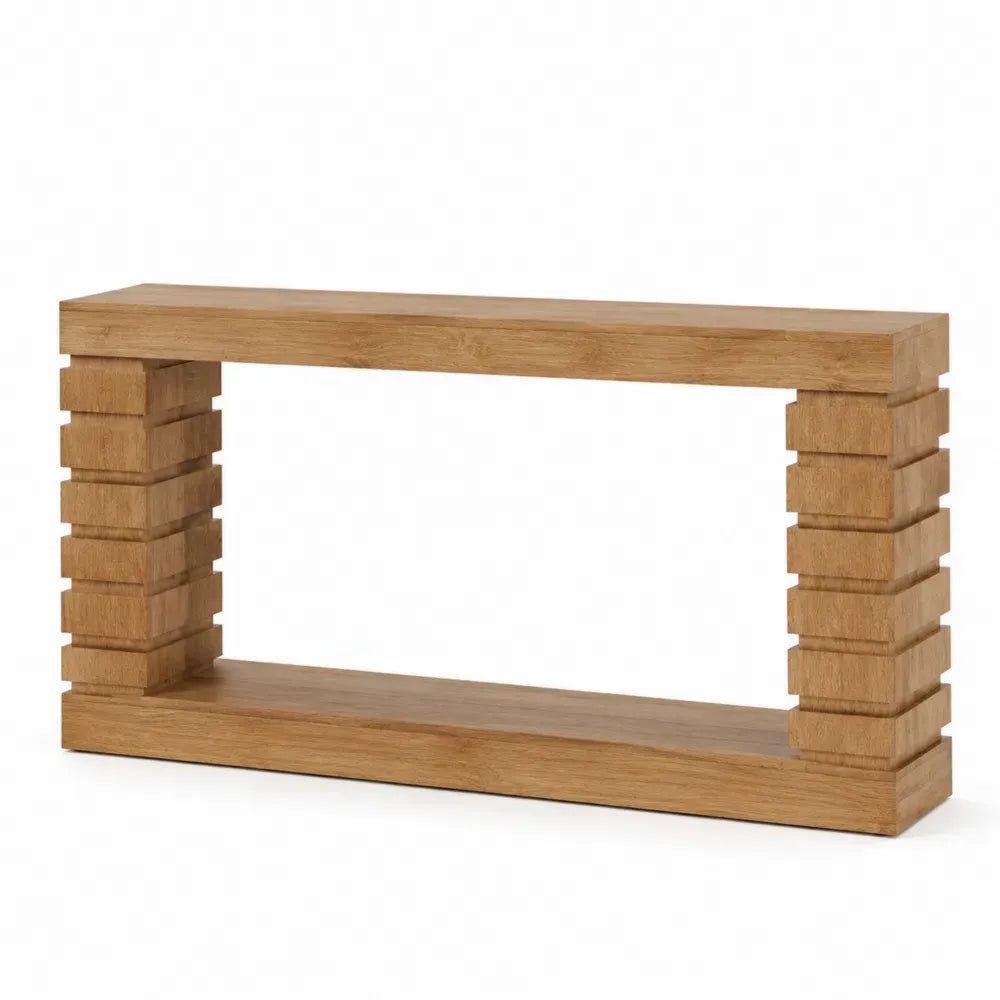 Konsolentisch mit Ablage MDF Eichenfurnier Blockstützen rechteckig Naturbraun 120 x 35 x 80 cm