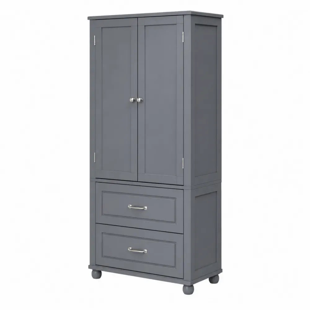 Kleiderschrank mit 2 Drehtüren und 2 Schubladen aus MDF rechteckig Grau Silberfarben B 90 x T 50 x H 180 cm