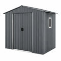 Gartenschuppen Gerätehaus mit Schiebetür und Fenster verzinkter Stahl rechteckig Dunkelgrau Silberfarben 257 x 205 x 202 cm