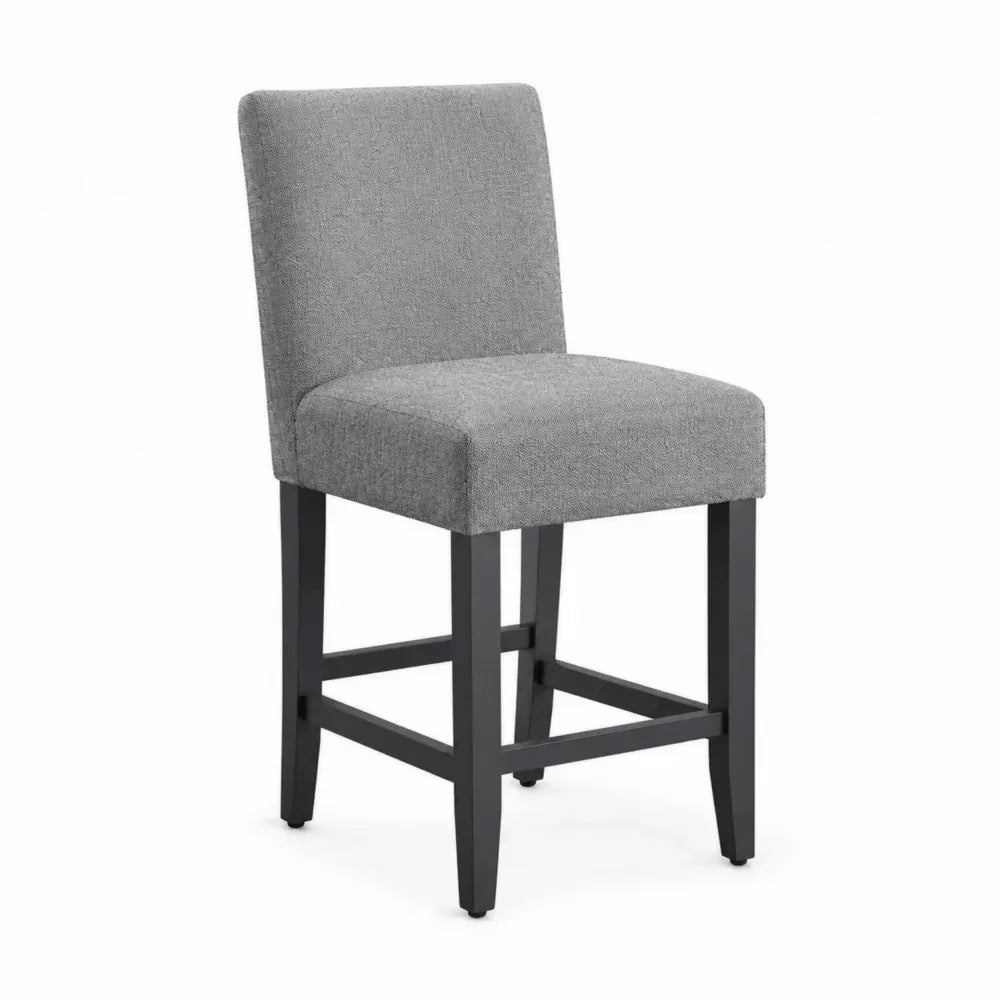 Barhocker mit Rückenlehne gepolstert Polyestergewebe Kautschukholz Grau Schwarz 45 x 52 x 108 cm