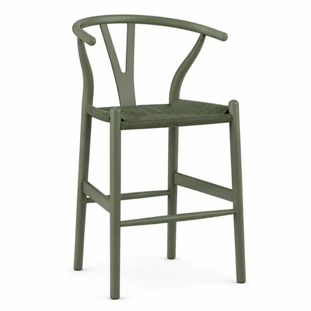 Barhocker mit Armlehnen und Flechtsitz Kautschukholz PP-Kordel Olivgrün 55 x 53 x 103 cm