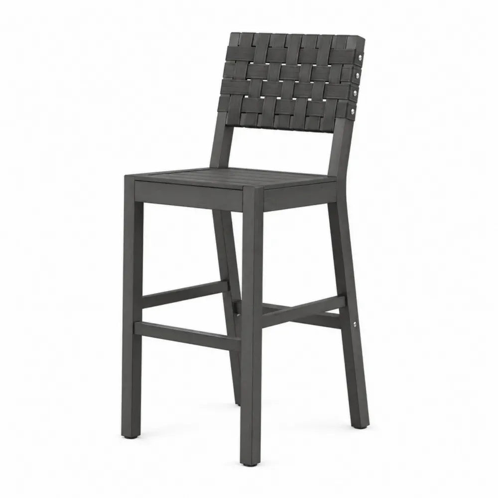 Barhocker mit Rückenlehne und Bandgeflecht Aluminium Polyesterband Dunkelgrau Silberfarben 45 x 50 x 105 cm